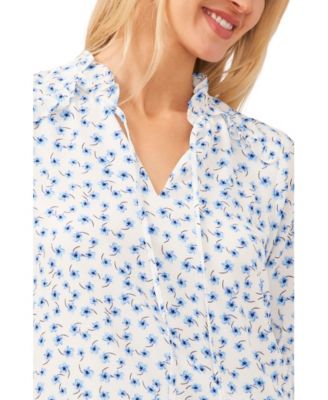 Women's 3/4-Sleeve Tie Neck Floral Print Blouse