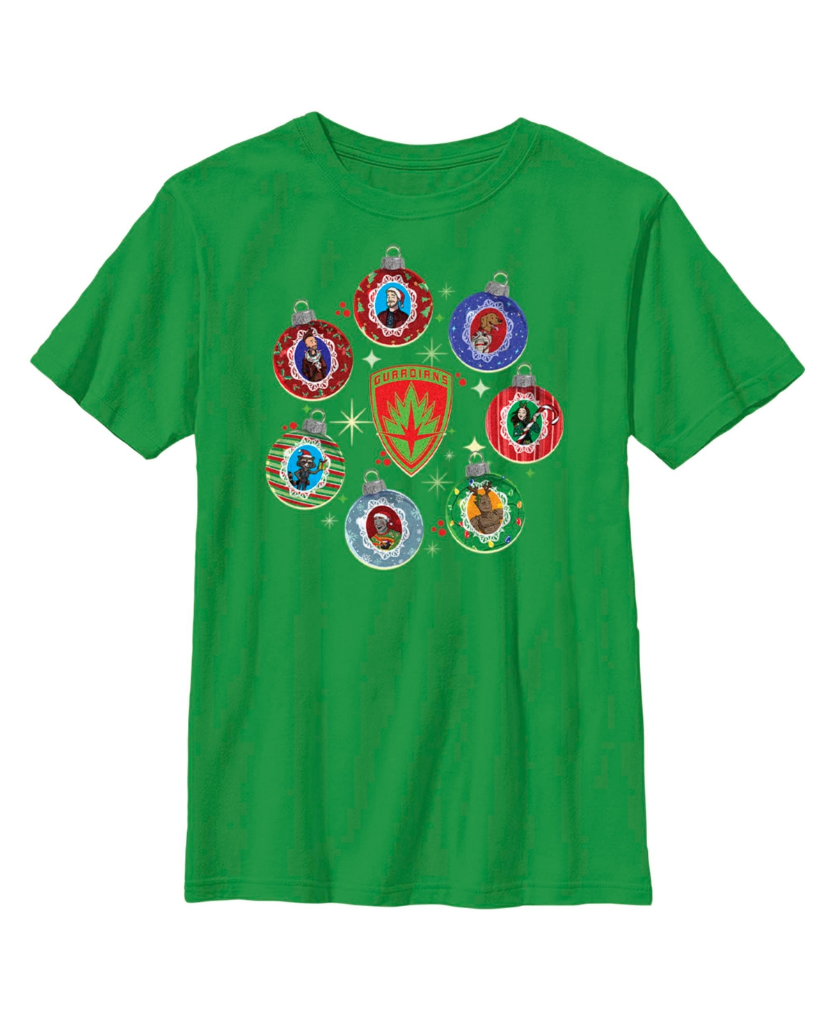 Marvel Boy's Guardians Of The Galaxy Holiday Special Character Ornaments Child T-shirt In Kelly Green