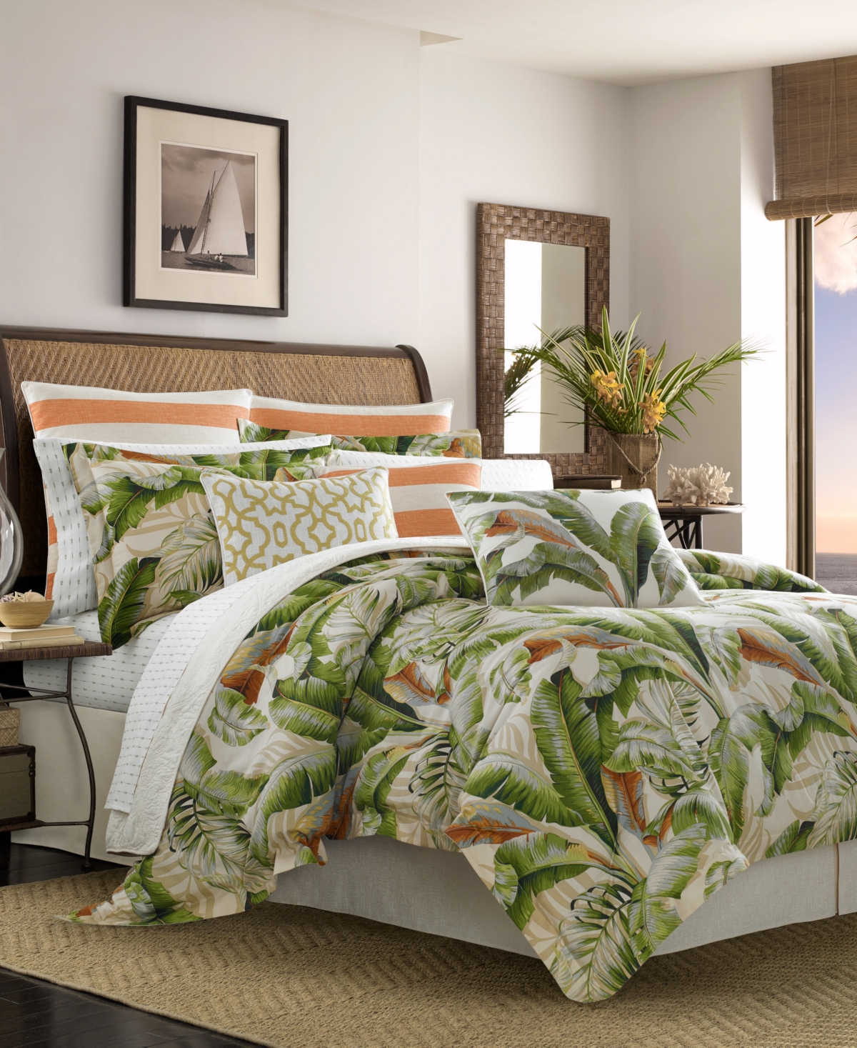 Tommy Bahama Palmiers Reversible Comforter Set, Queen In Green