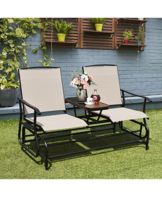2 Person Patio Double Glider Loveseat Rocking with Center Table