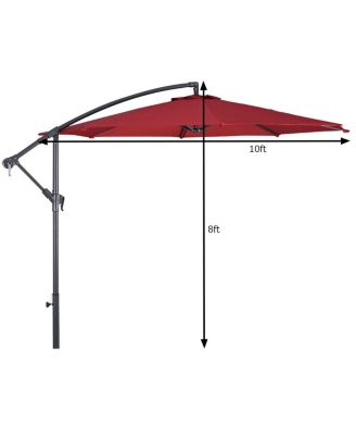 10' Hanging Umbrella Patio Sun Shade Offset Outdoor Market W/t Cross Base
