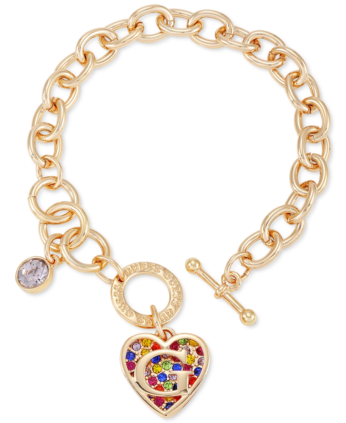 Guess Gold-tone Rainbow Pave Logo Heart Link Bracelet