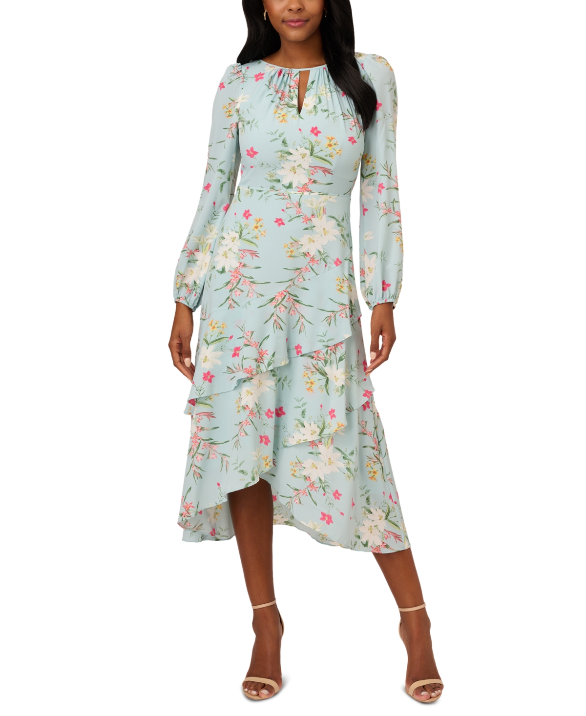 adrianna papell printed ruffled midi dress Plus Printed Ruffle Midi Dress