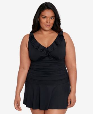 Lauren Ralph Lauren Plus Size Ruffled Tankini Top Ruffled Swim Skirt In Black
