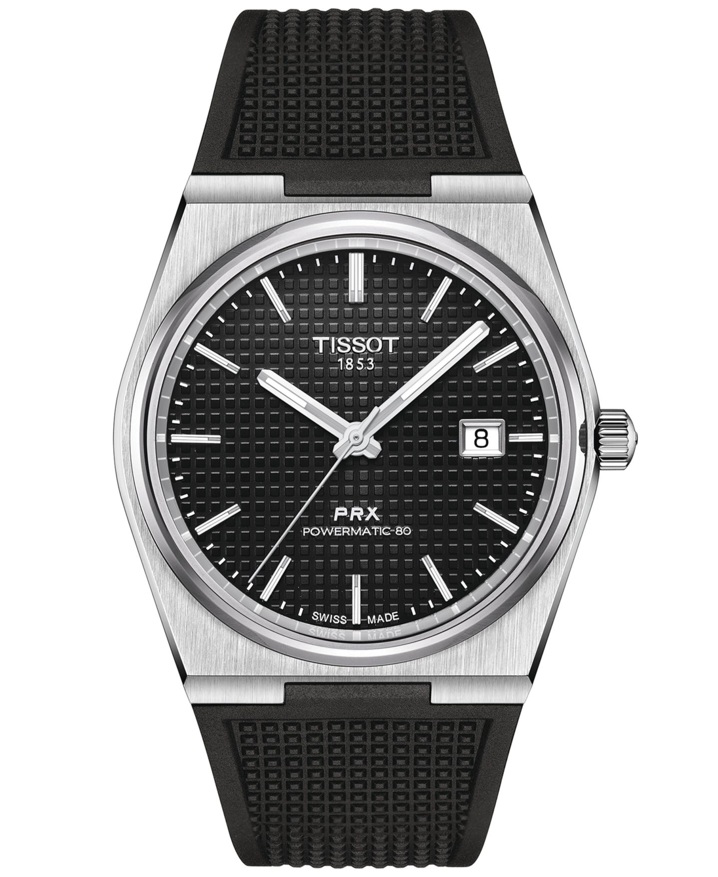 Мужские часы Tissot Swiss Automatic PRX Black Rubber Strap Watch 40mm — фото 1