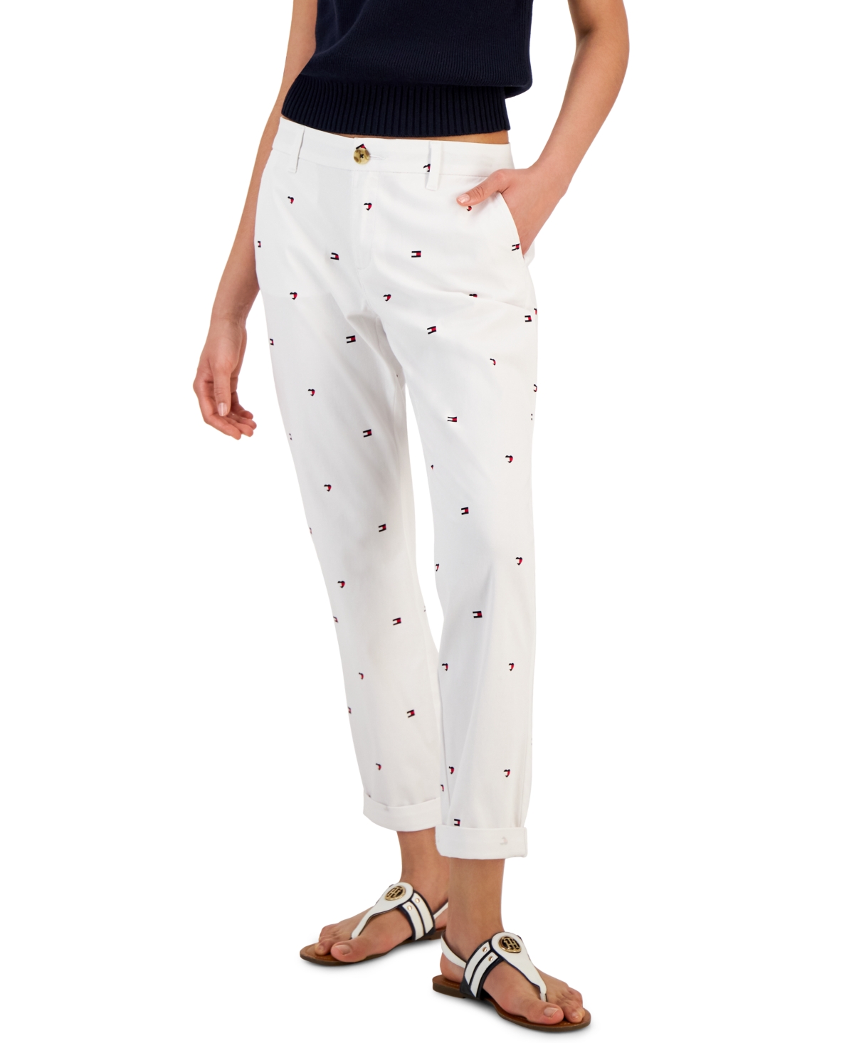 Shop Tommy Hilfiger Women's Hampton Heart Flag Chino Pants In Hearts And Flags- Bright White Multi