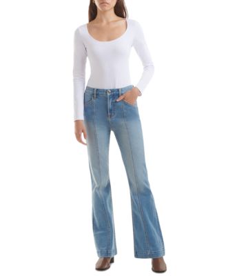 JEN7 - Women's Pintuck Seamed Flare-Leg Jeans