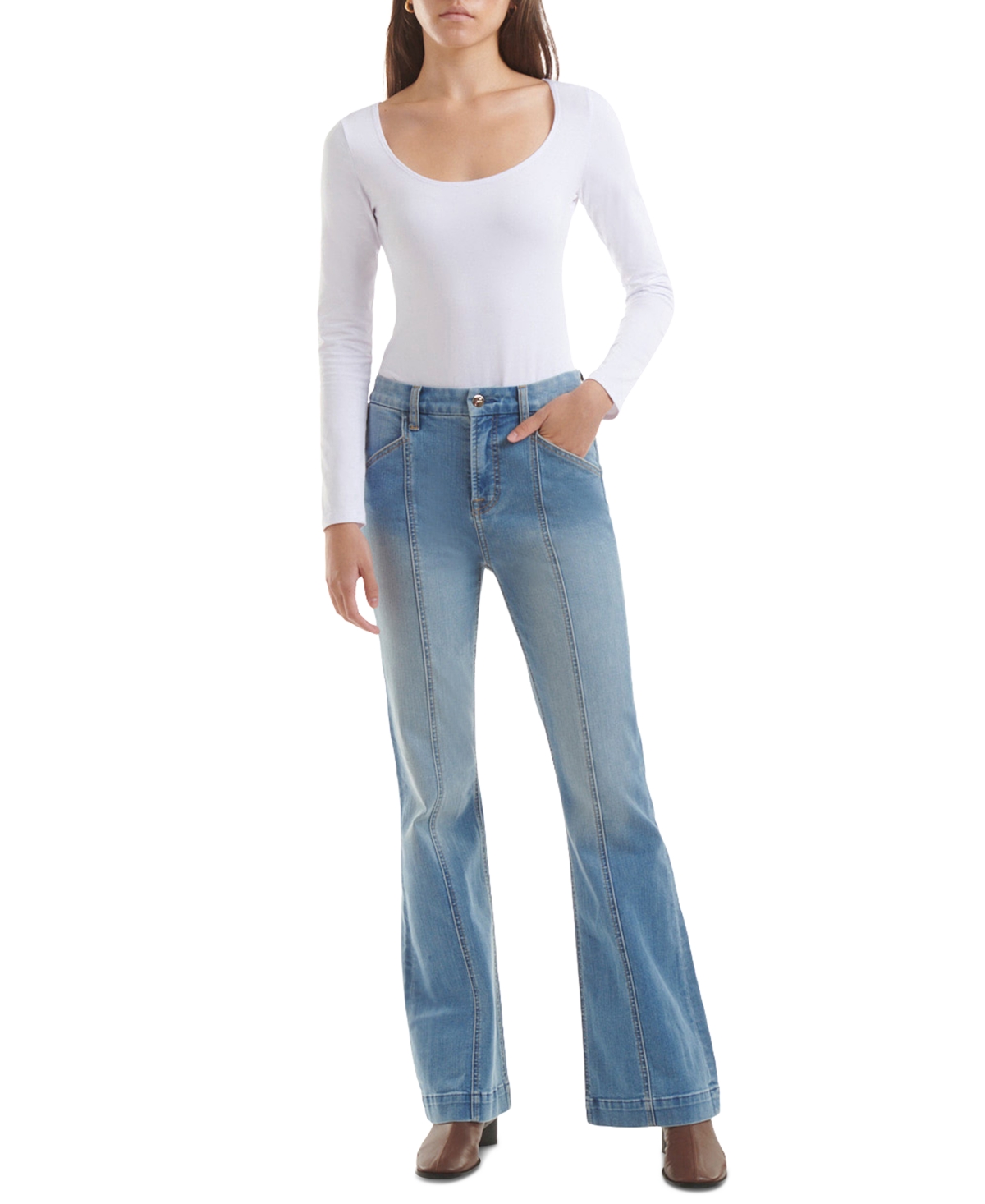JEN7 by 7 For All Mankind Women's Pintuck Seamed Flare-Leg Jeans