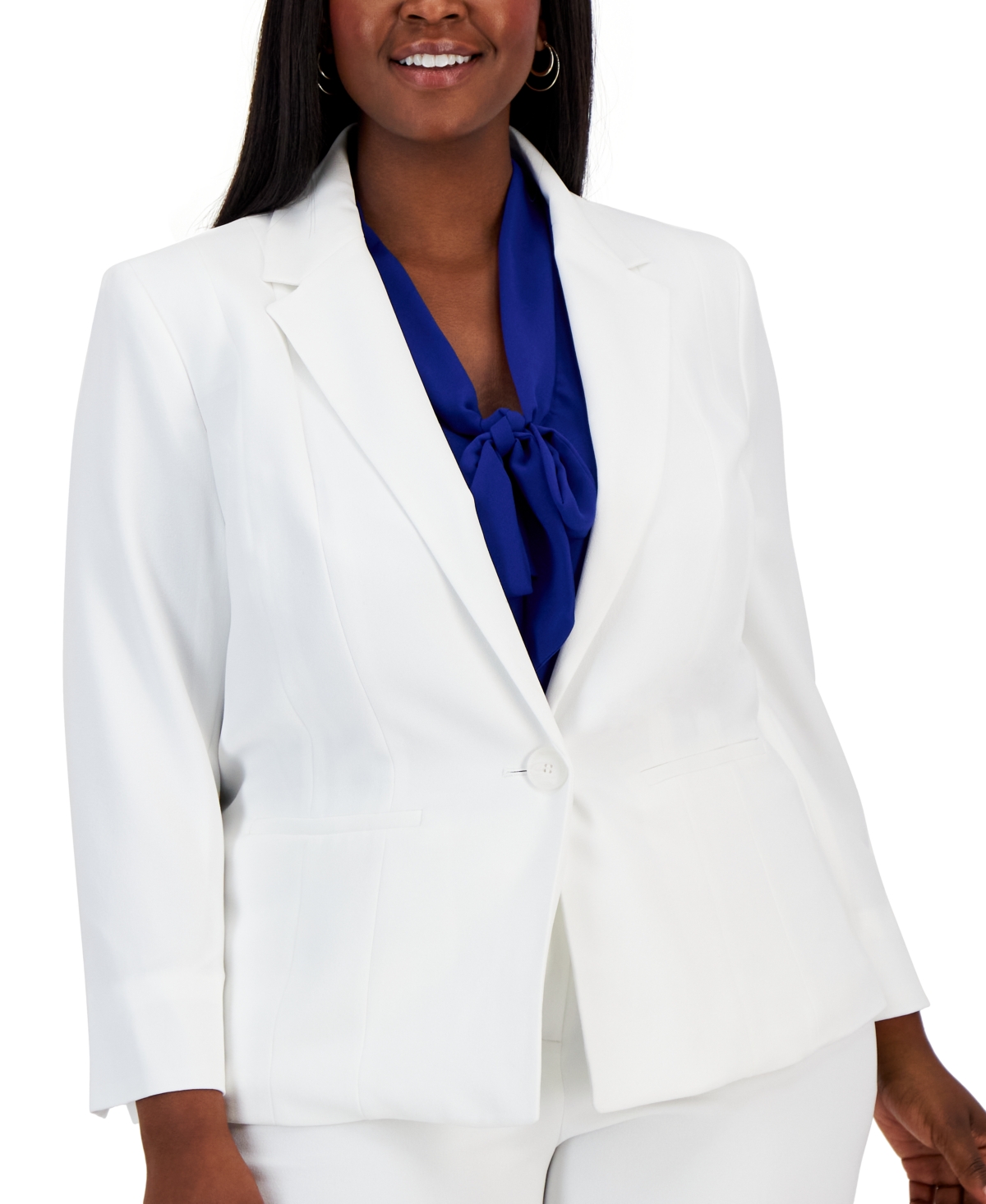 Kasper Plus Size Crepe One Button Blazer White Smart Closet
