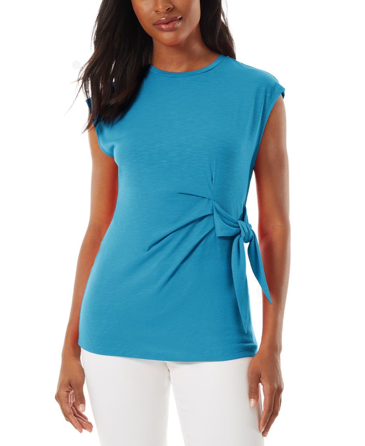 Jones New York Women's Drapey Side-Tie Slub Top