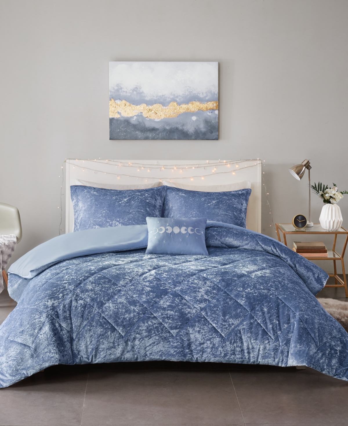 Intelligent Design Felicia Velvet 4-piece Duvet Cover Set, Full/queen Bedding In Blue