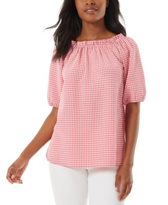 Jones New York - Women's Textured Gingham Cotton Top