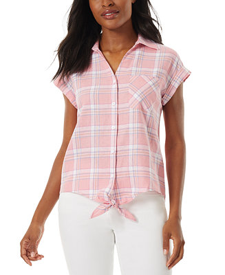 Jones New York Women's Plaid Button-Front Tie-Hem Top - Macy's