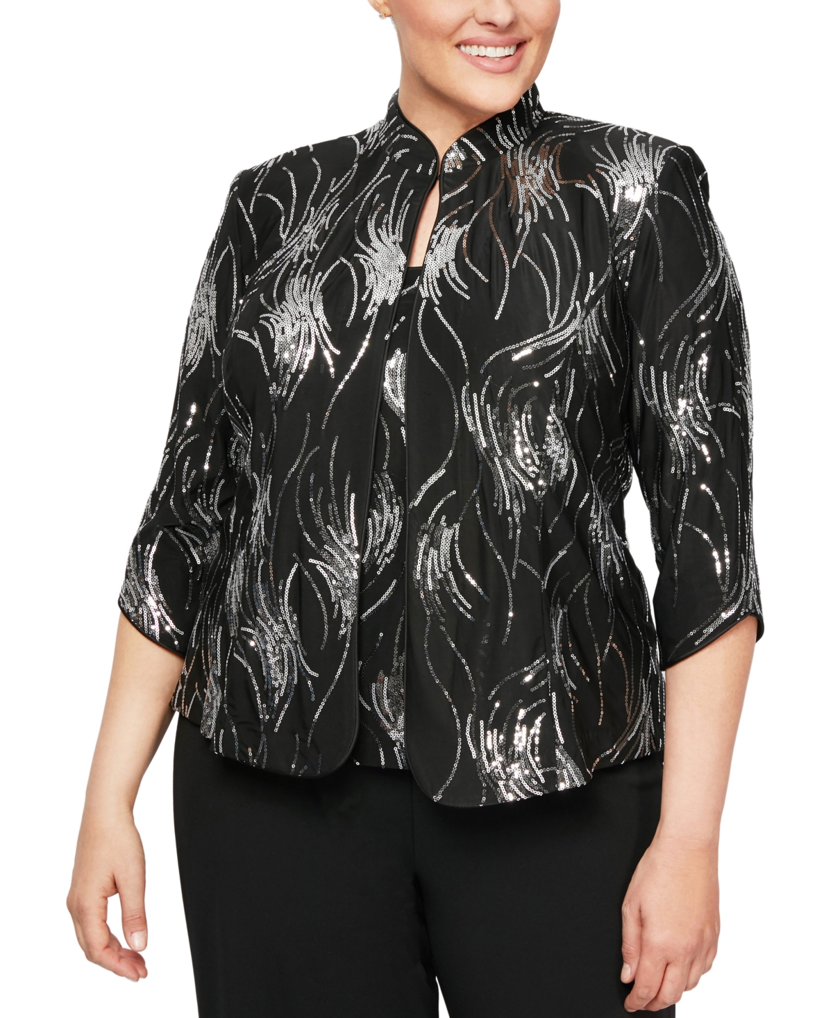 Alex Evenings Plus Size Sequined Twinset In Black Silver