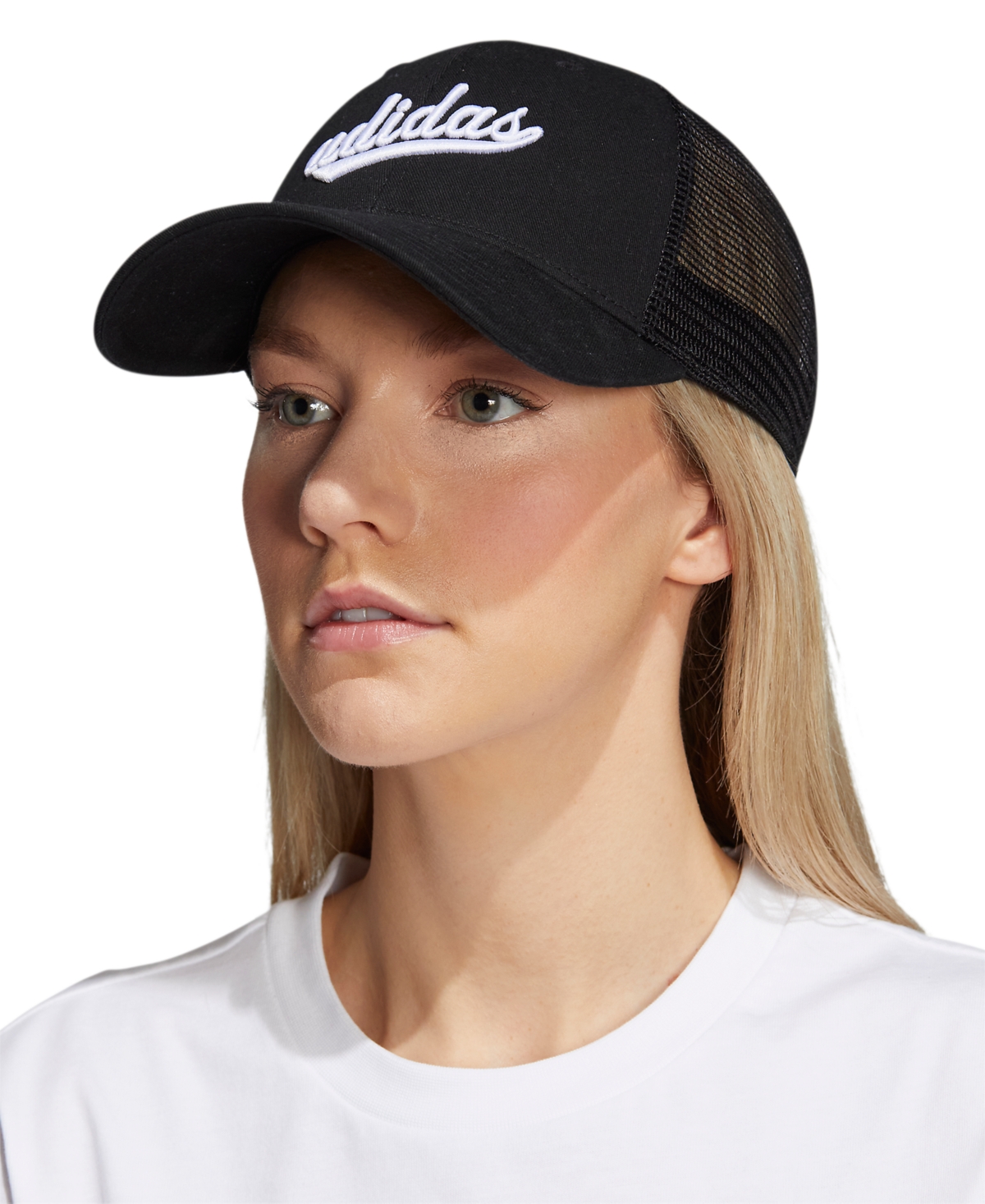 Adidas Originals Women's Embroidered Logo Mesh Trucker Hat In Black,white