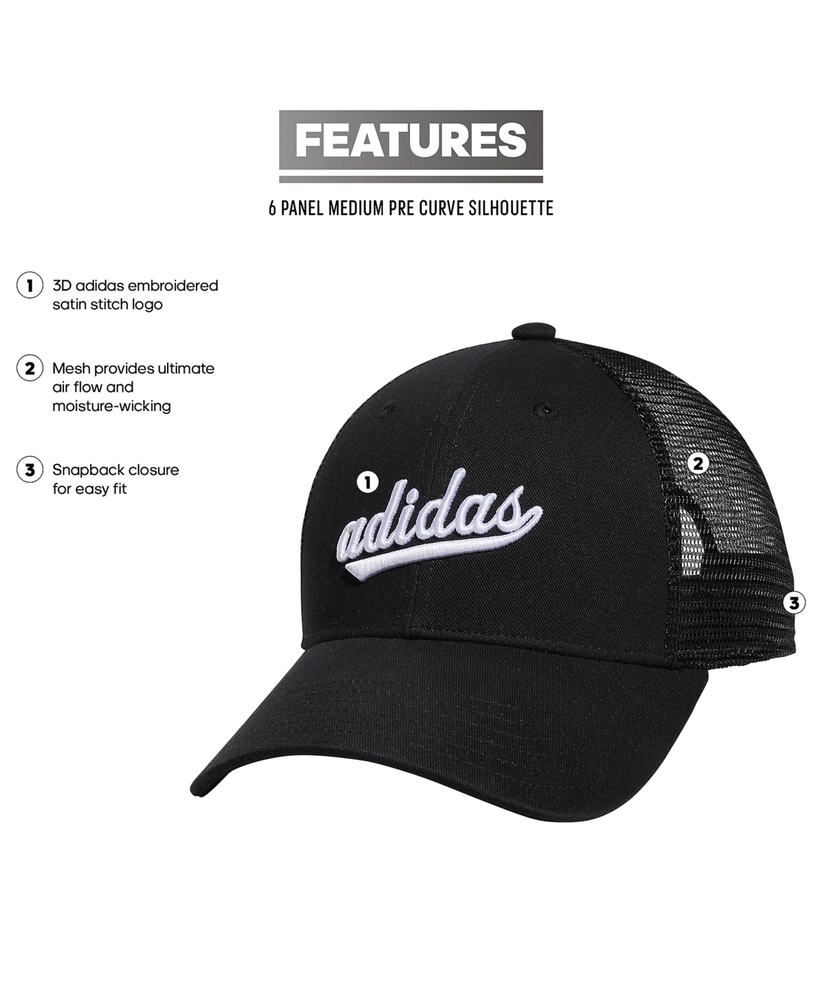 adidas Women's Embroidered Logo Mesh Trucker Hat -white