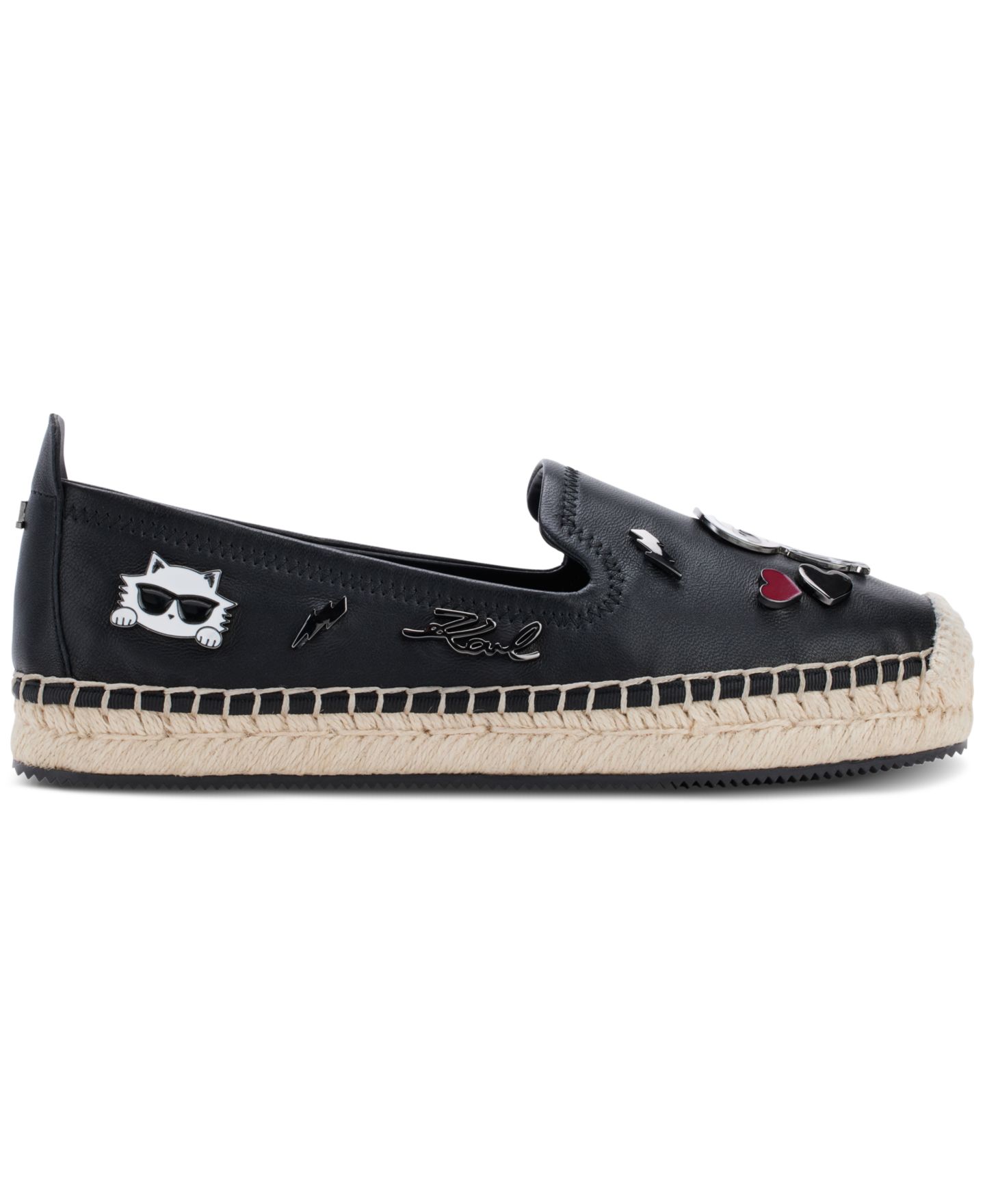Женские балетки KARL LAGERFELD PARIS Michaela Embellished Slip-On Espadrille Flats, цвет: Чёрный — фото 2