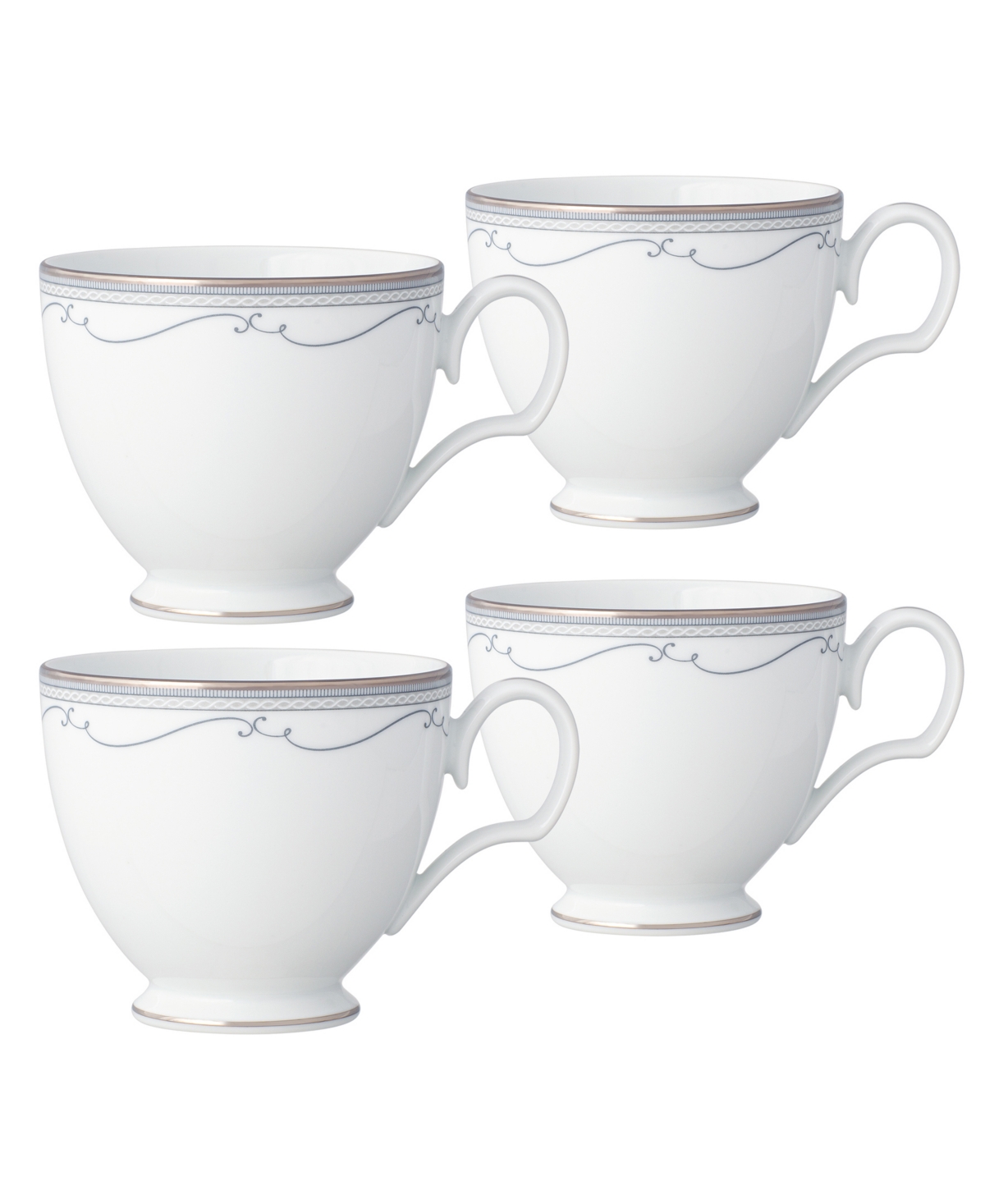 Noritake Satin Flourish 4 Piece Cup Set, Service For 4 In White