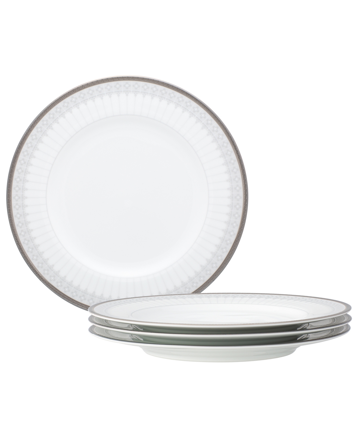 Noritake Silver Colonnade 4 Piece Salad Plate Set, Service For 4 In White