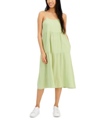 Hippie Rose - Juniors' Cotton Square-Neck Tiered Midi Dress