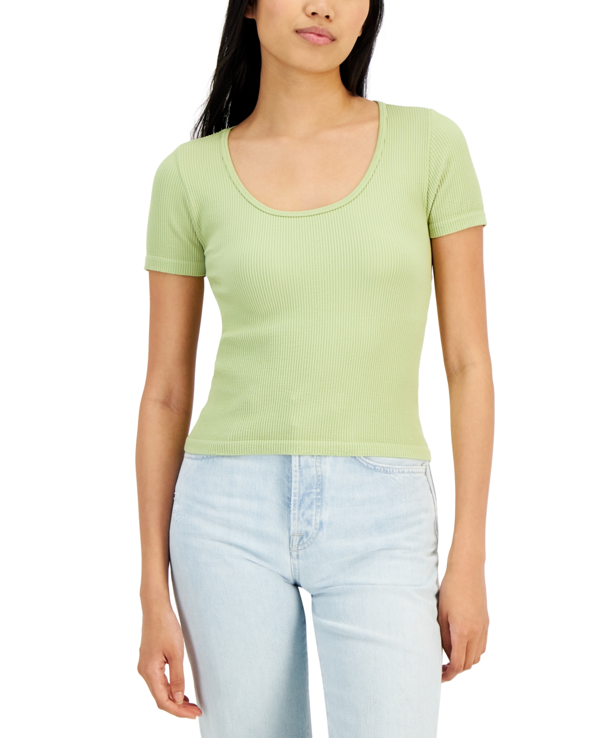 Hippie Rose Juniors' Scoop-Neck Seamless Short-Sleeve T-Shirt