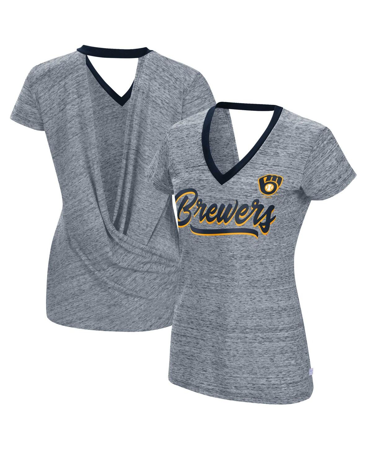 Touché Women's Touch Navy Milwaukee Brewers Halftime Back Wrap Top V-neck T-shirt