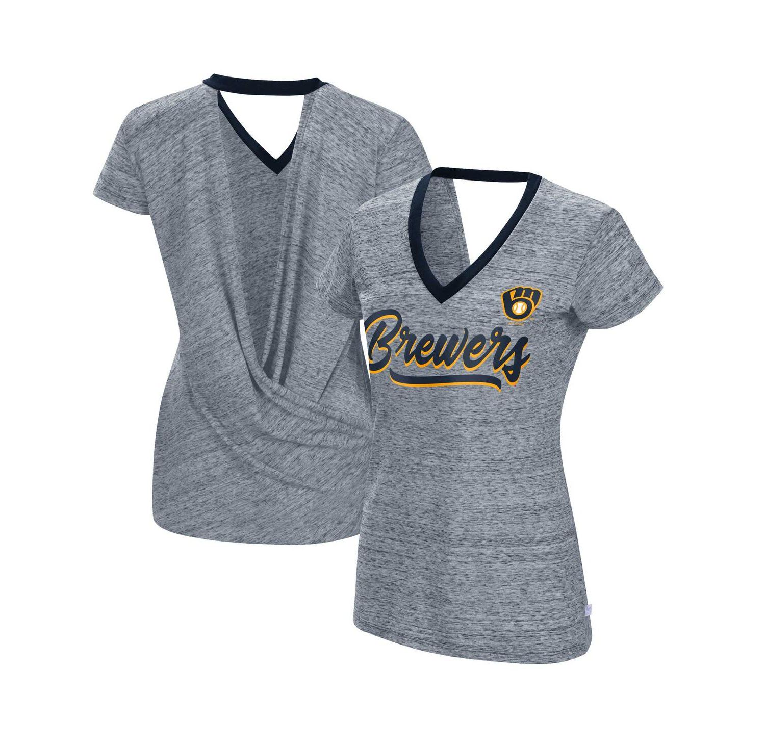 Women's Navy Milwaukee Brewers Halftime Back Wrap Top V-Neck T-shirt