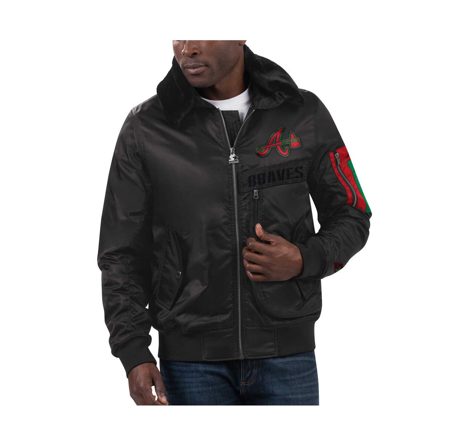 Men's x Ty Mopkins Black Atlanta Braves Black History Month Satin Full-Zip Jacket