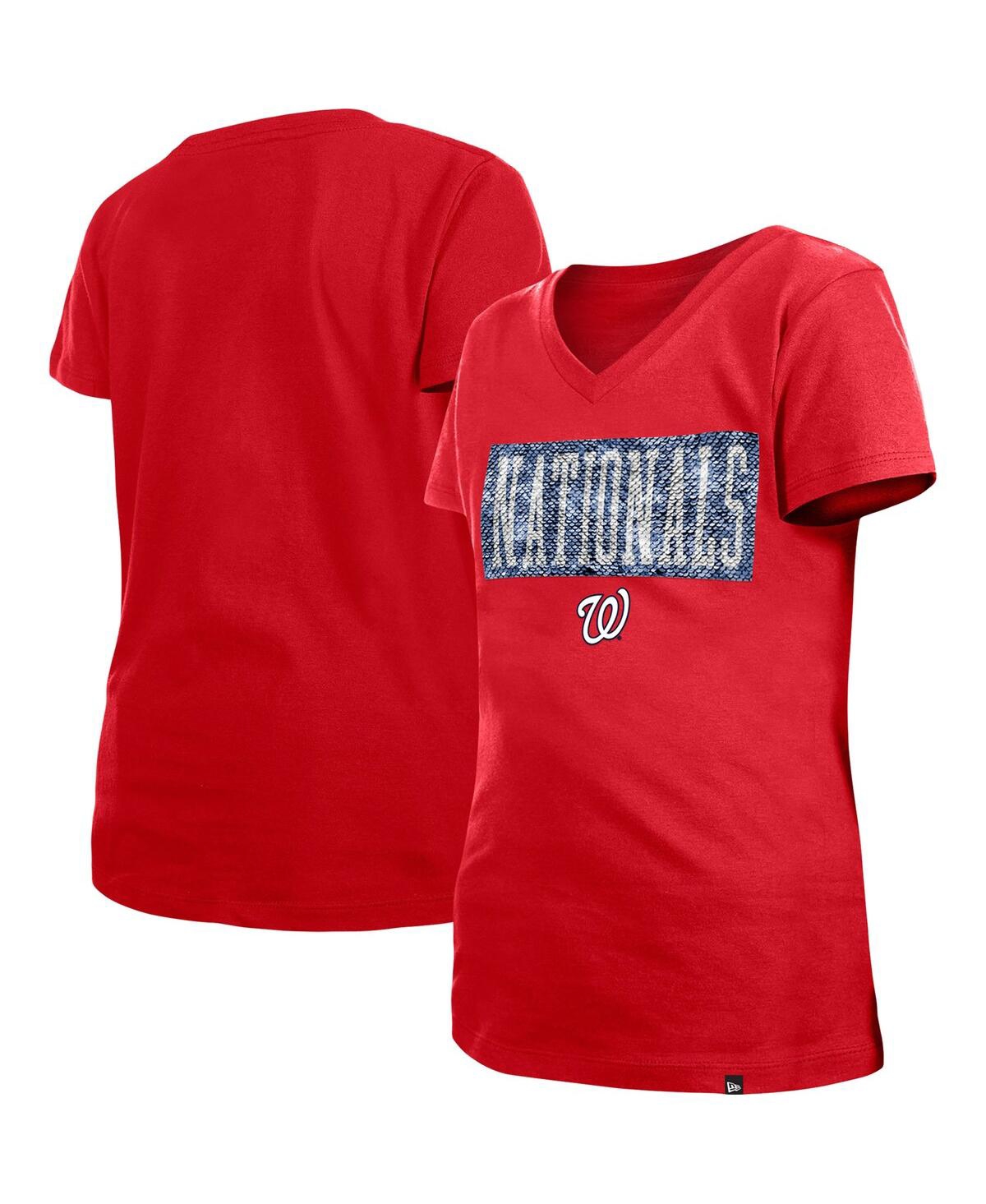 Shop New Era Big Girls  Red Washington Nationals Flip Sequin Team V-neck T-shirt