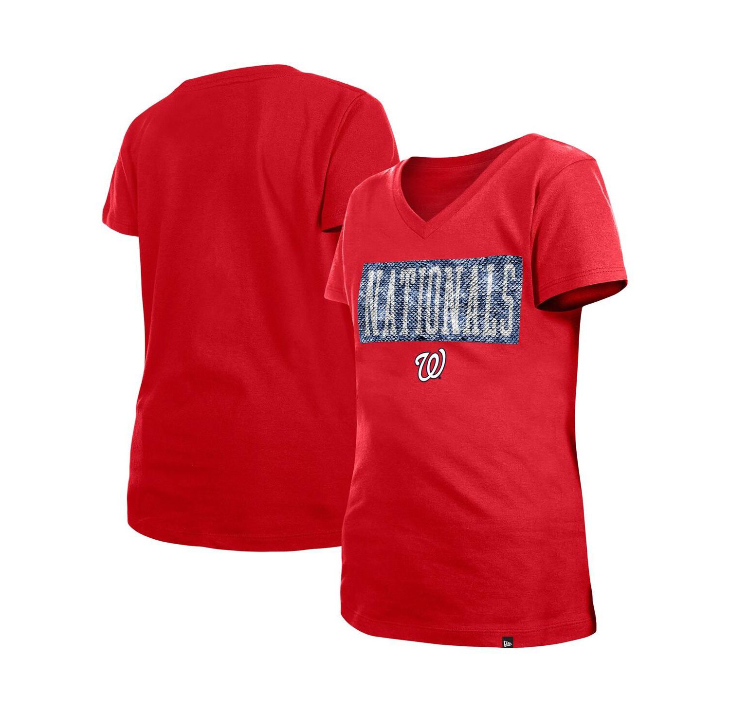 Big Girls Red Washington Nationals Flip Sequin Team V-Neck T-shirt