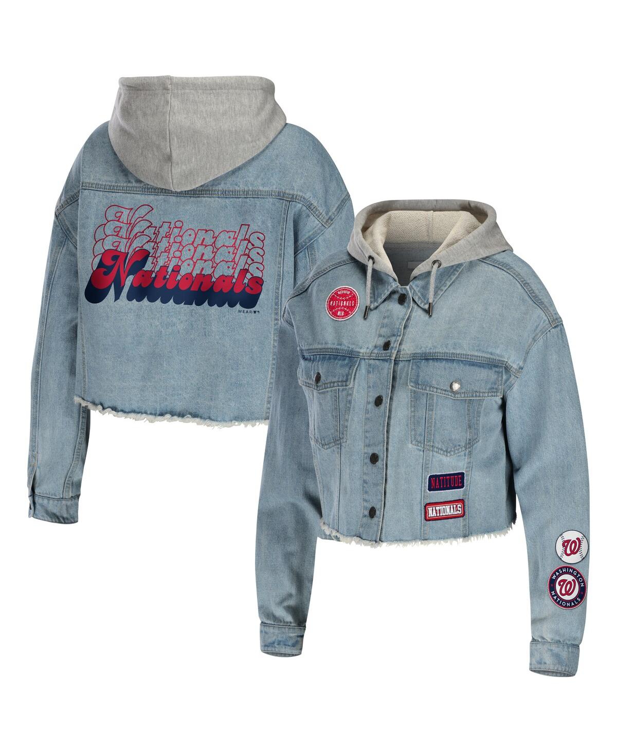 Shop Wear By Erin Andrews Women's  Washington Nationals Hooded Full-button Denim Jacket