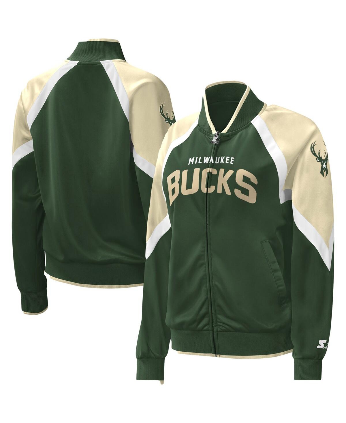 Starter Hunter Green Milwaukee Bucks Slam Dunk Raglan Full-zip Track Jacket In Hunter Green