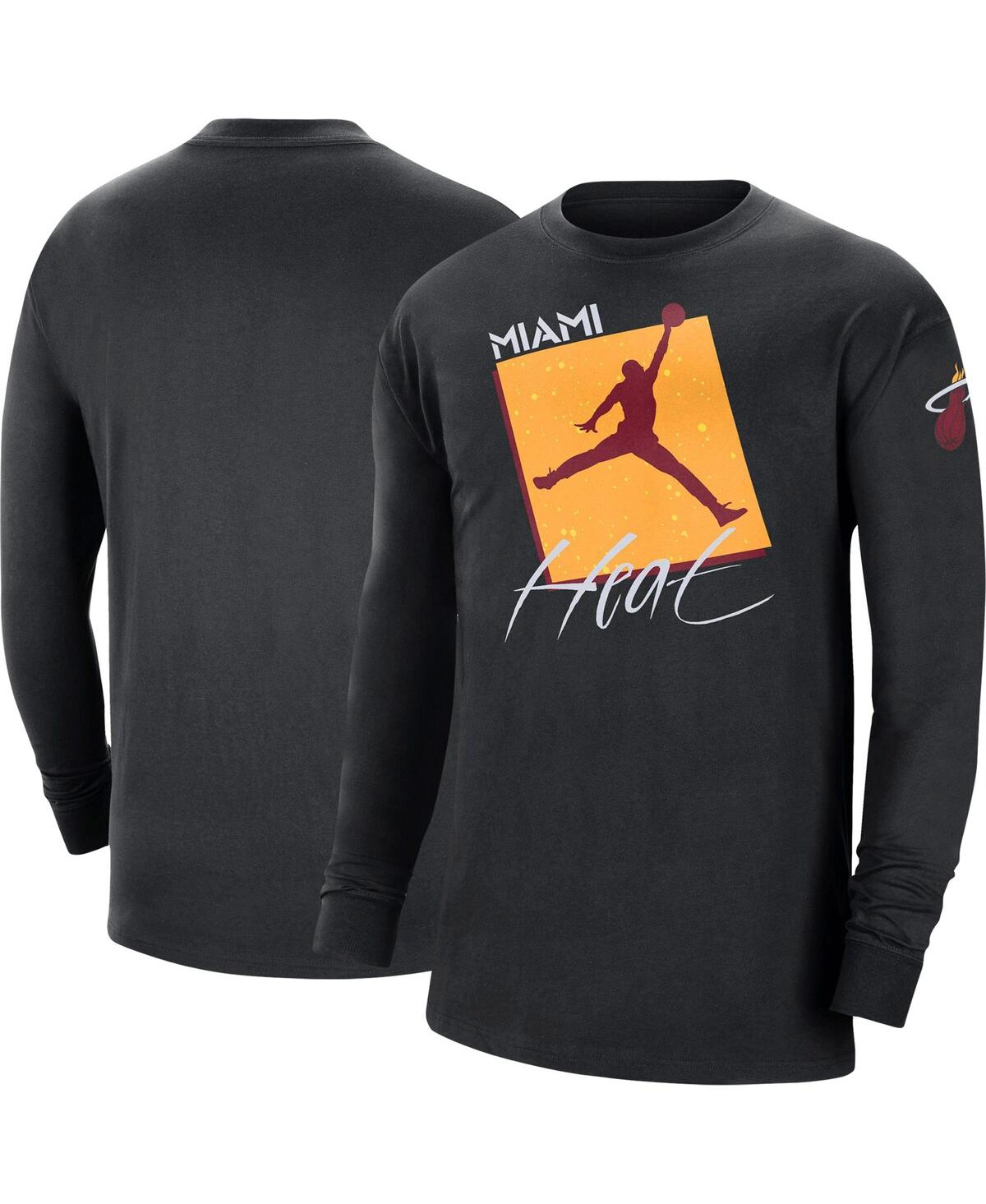 Shop Jordan Men's  Black Miami Heat Courtside Max 90 Vintage-like Wash Statement Edition Long Sleeve T-shi