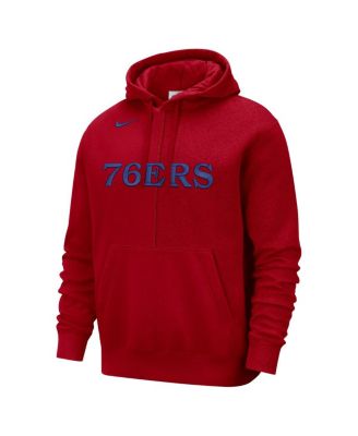 Men's Red Philadelphia 76ers Courtside Versus Stitch Split Pullover Hoodie