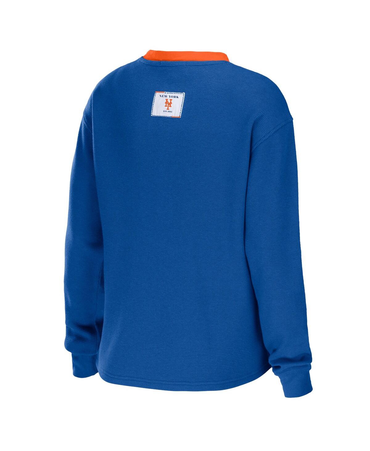 Shop Wear By Erin Andrews Women's  Royal New York Mets Waffle Henley Long Sleeve T-shirt