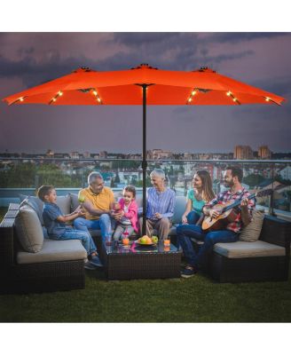 15Ft Patio Double-Sided Solar LED Market Umbrella Crank Base