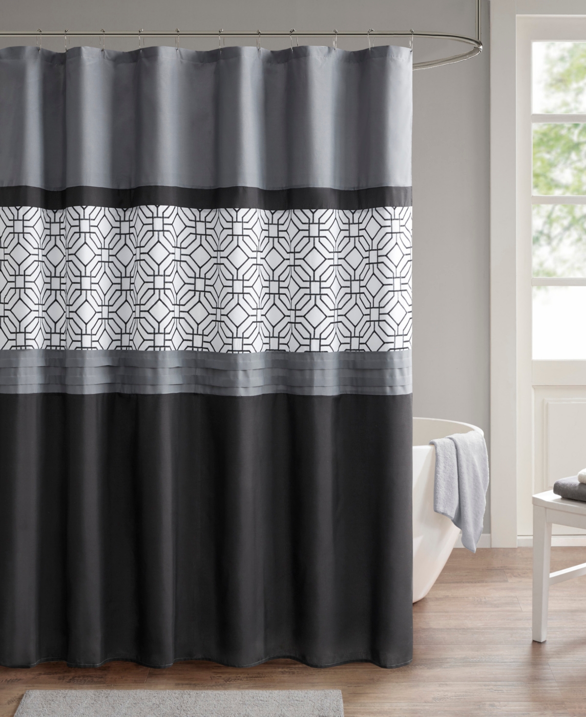 510 Design Donnell Embroidered Shower Curtain, 72" X 72" In Black,grey