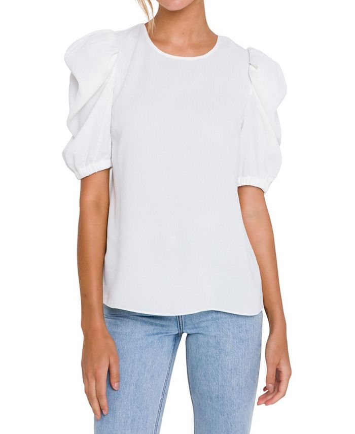 English Factory Women's Pleated Puff Sleeve Top - Macy's