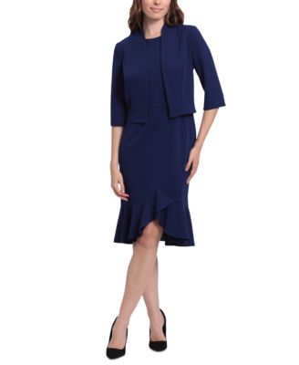 London Times - Petite 2-Pc. Jacket & Ruffled-Hem Sheath Dress Set