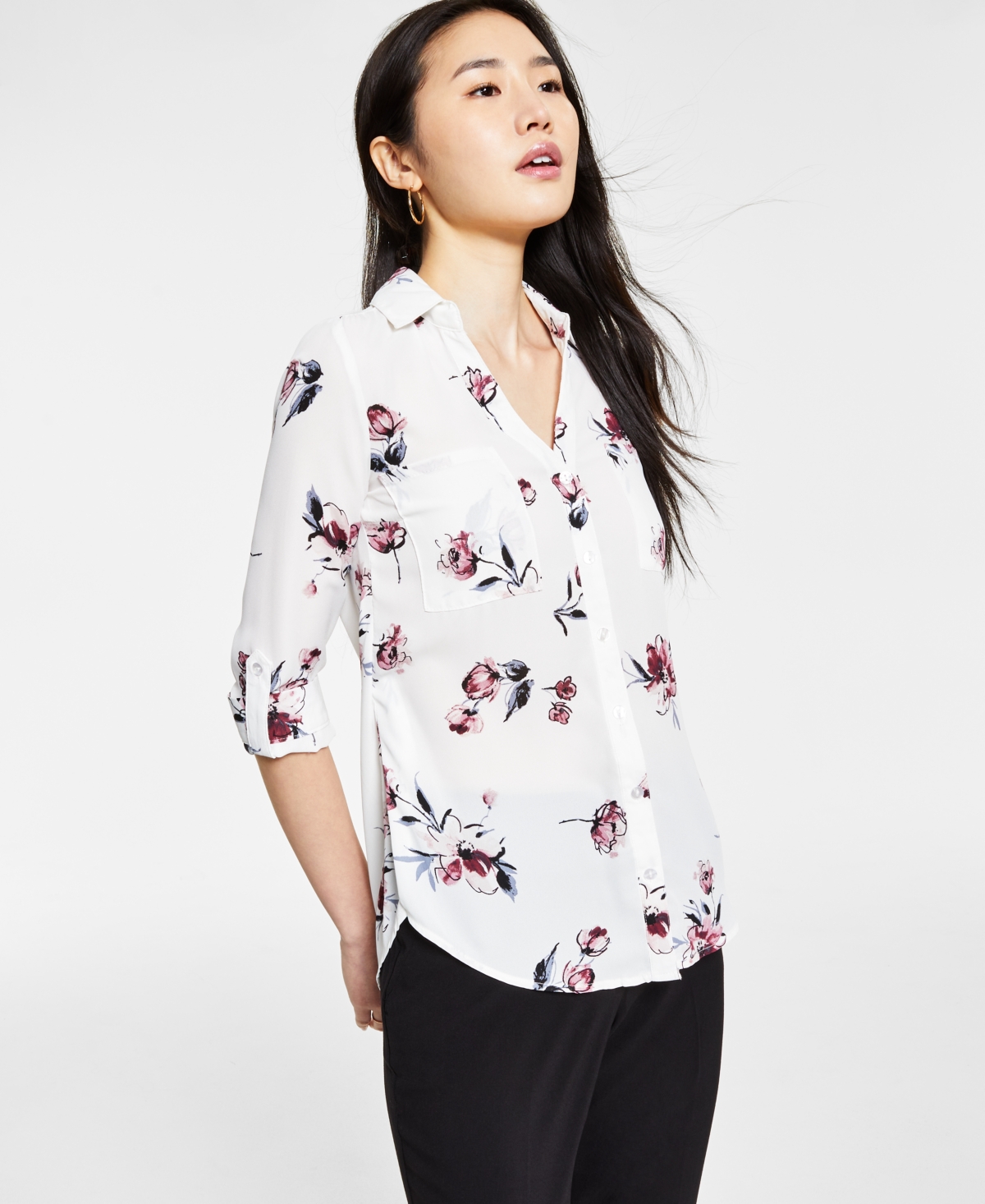 Juniors' Floral-Print Collared Shirt - Floral Print