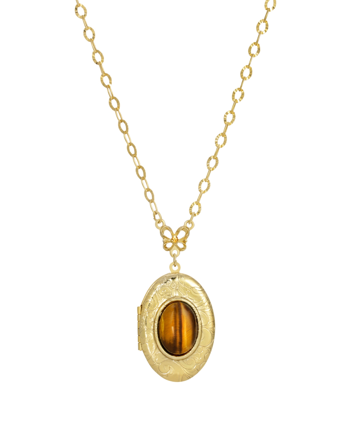 2028 Tiger Eye Oval Locket Necklace In Brown