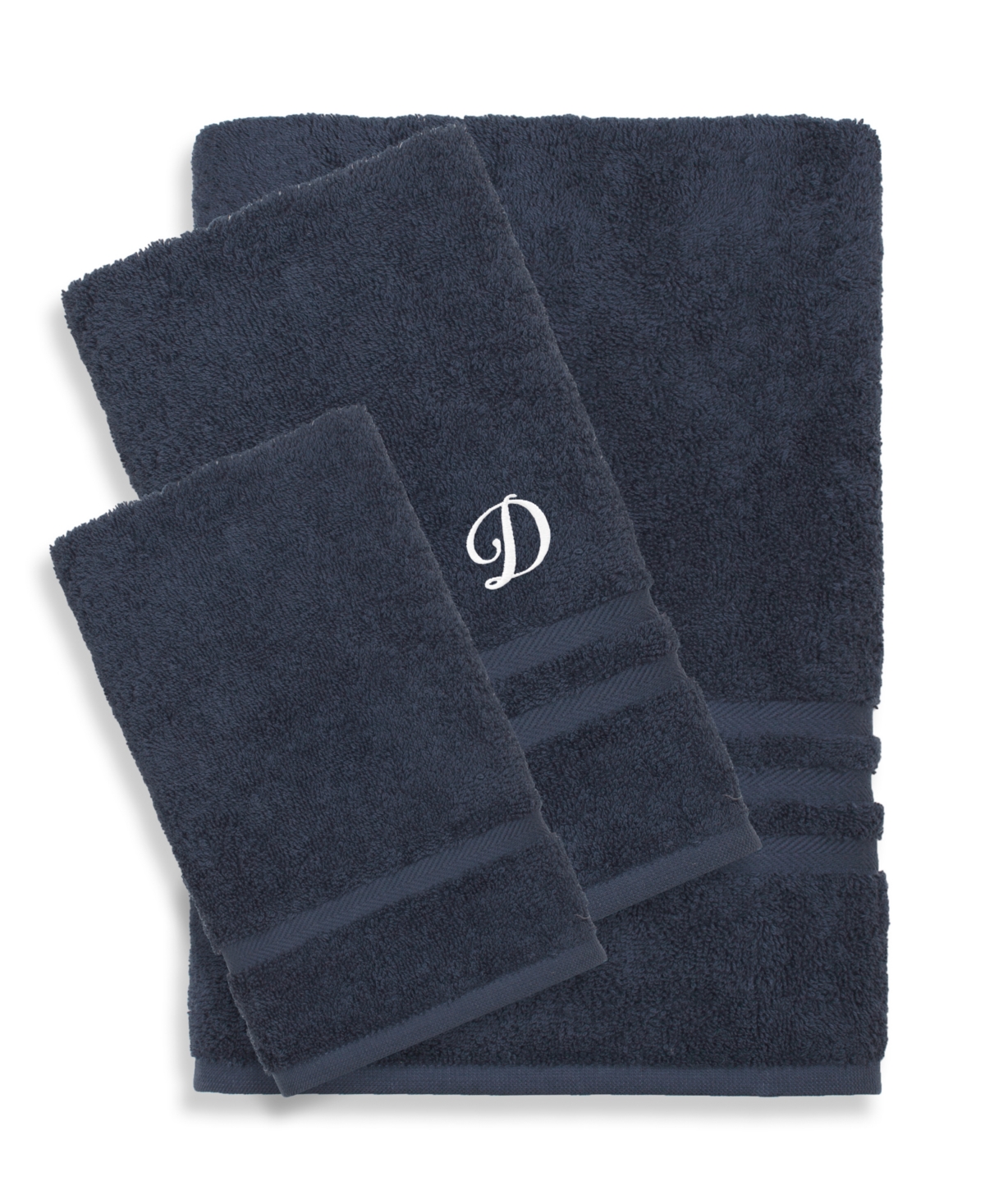Linum Home Textiles Turkish Cotton Personalized Denzi Towel Set, 3 Piece In Blue