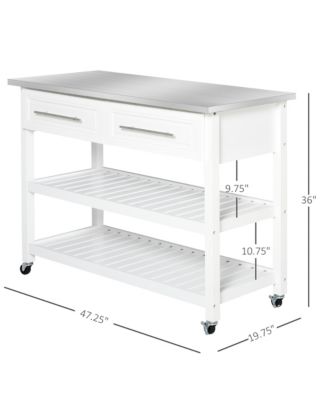 Kitchen Island with Stainless Steel Top, Shelves, Drawers