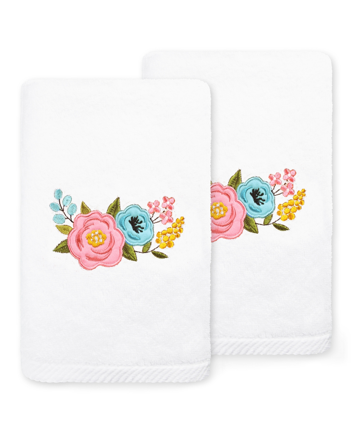 Linum Home Textiles Primavera Embroidered Luxury 100% Turkish Cotton Hand Towels, Set Of 2, 30" X 16" Bedding In White