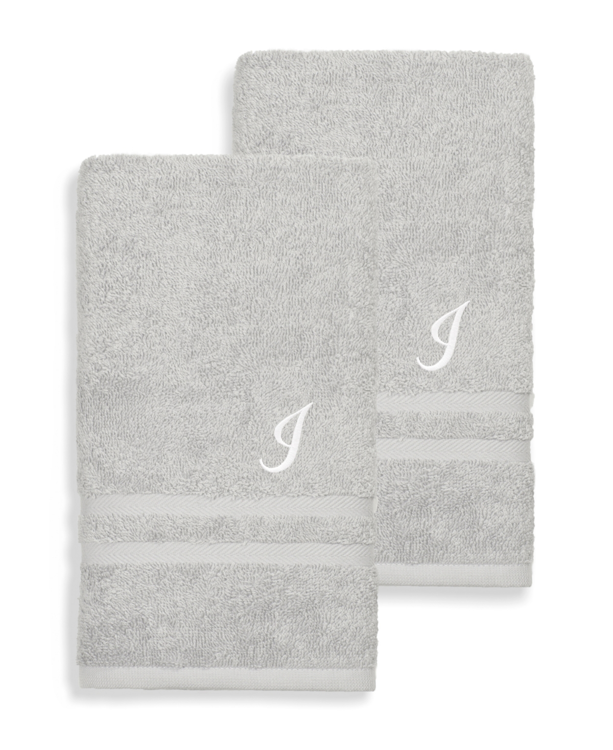 Linum Home Textiles Turkish Cotton Personalized 2 Piece Denzi Hand Towel Set, 30" X 16" In Gray