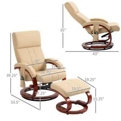 PU Leather Vibration Recliner Chair with Ottoman and Remote,