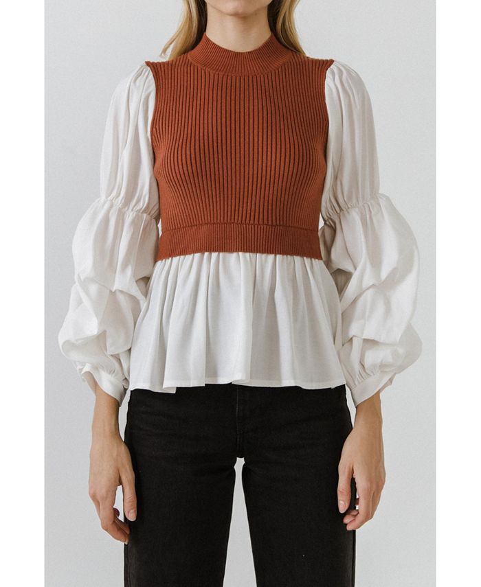 L/S Mixed Media Top main image 1