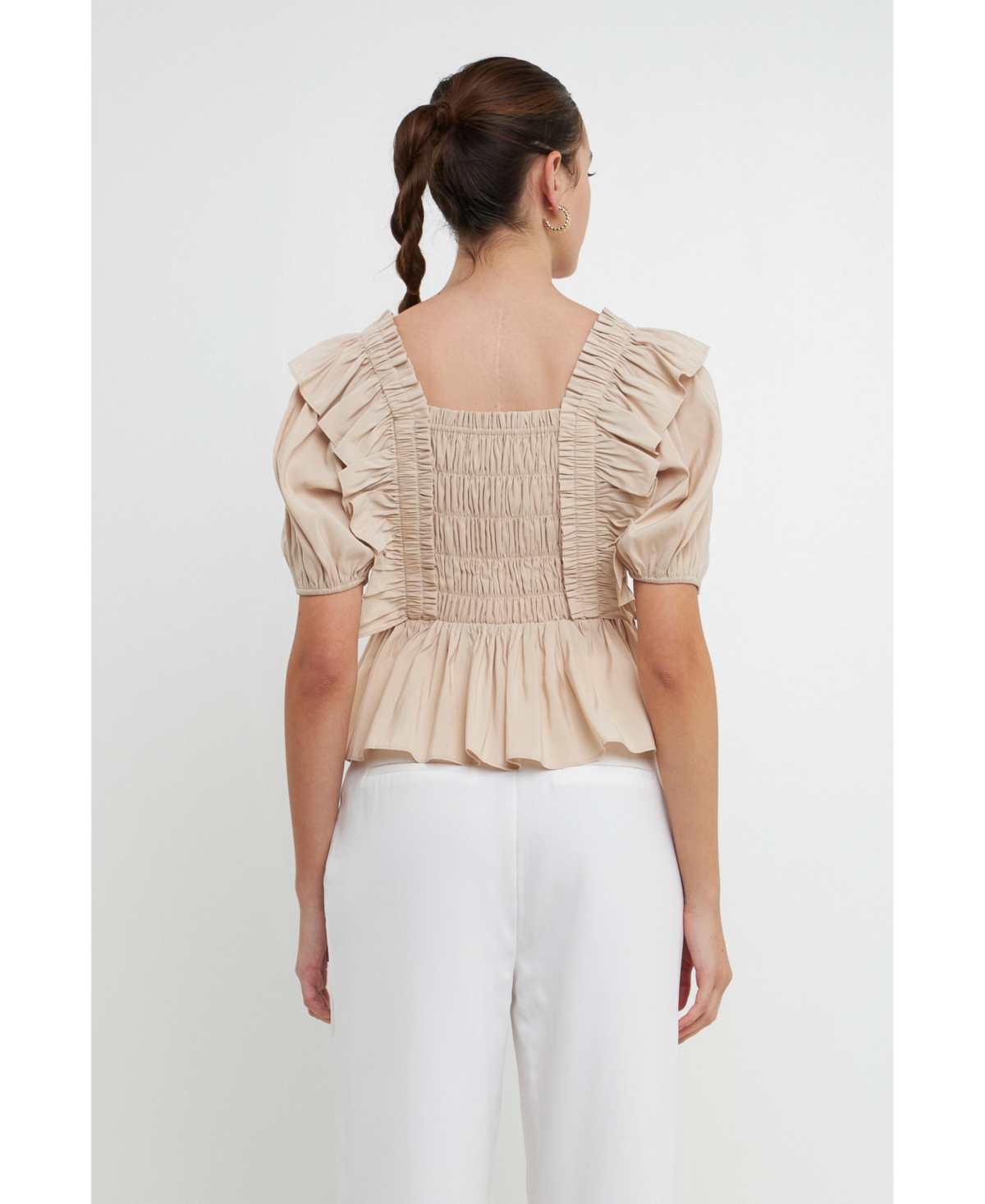 endless rose Women's Smocked Detail Puff Sleeve Top