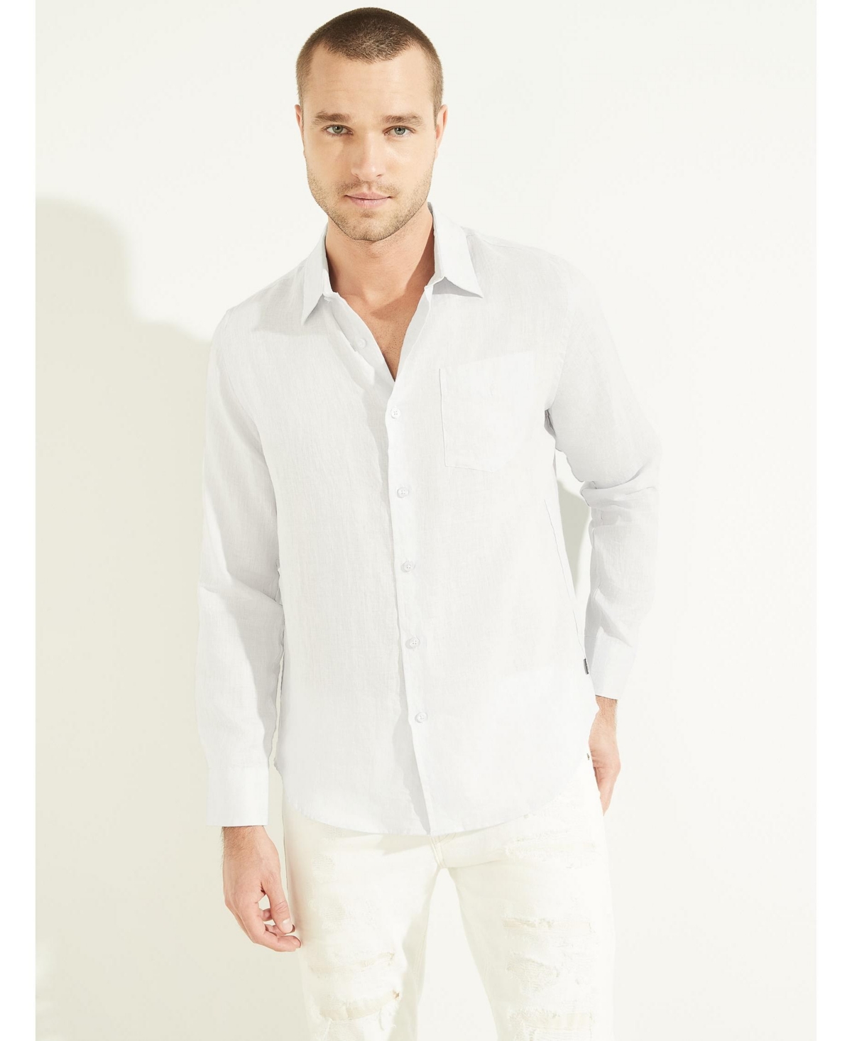 Guess Men's Island Linen Shirt In Pure White