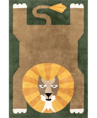 Nuloom Discovery Tamira Colorful Lion Washable Kids Area Rug In Green